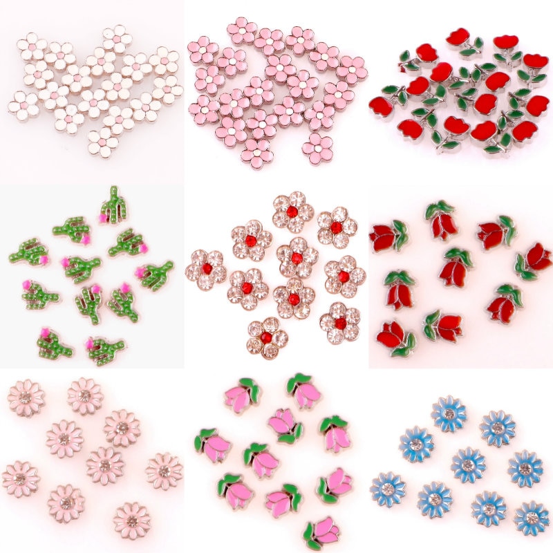 20Pcs/Lot Mix Styles Flowers Charms Making Cactus Rose Plant Floating Charms Memory Glass Locket Jewelry Diy