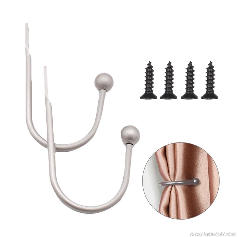Aluminum Alloy Curtain Tieback Hook with Screws Wall Mount Heavy Duty U Shaped Hook Anti Deform Home Dorm Curtain Hook