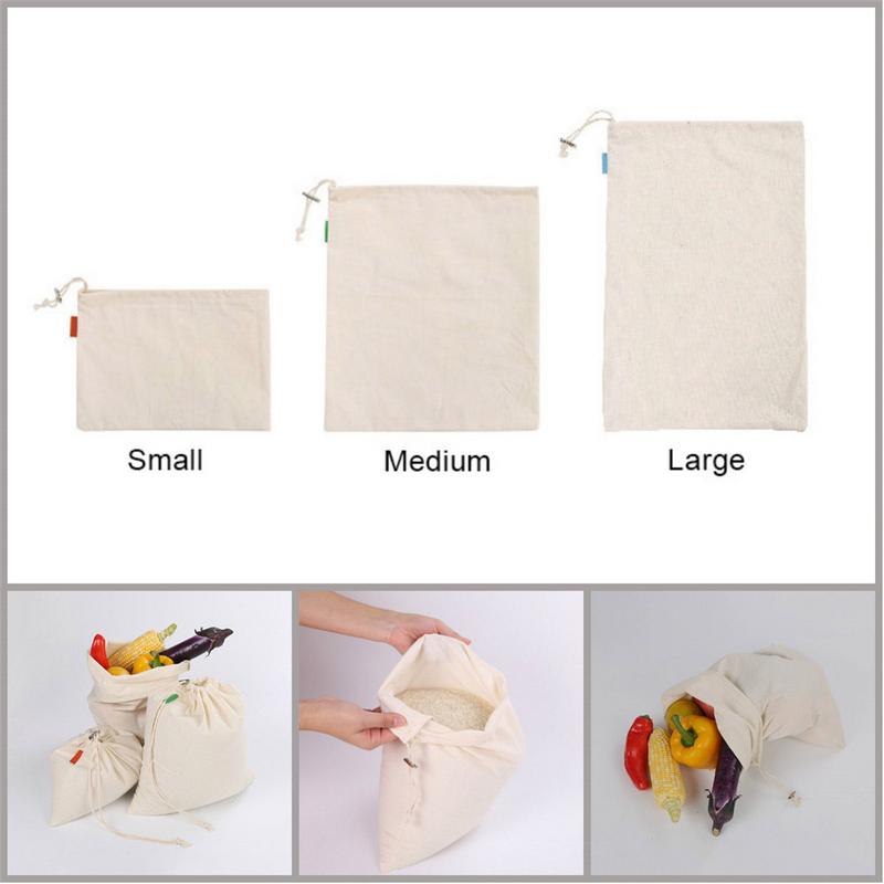 Reusable Bulk Bin Cotton Drawstring Bag Metal Buckle Multi-Purpose Fruit Vegetable Rice Bread Shopping Bag