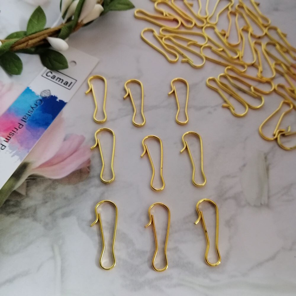 Camal 100 stuks 20mm gouden metalen haken met kromme kristallen kroonluchter connector pin hangende hanger metalen gesp tuin zonnevanger onderdeel