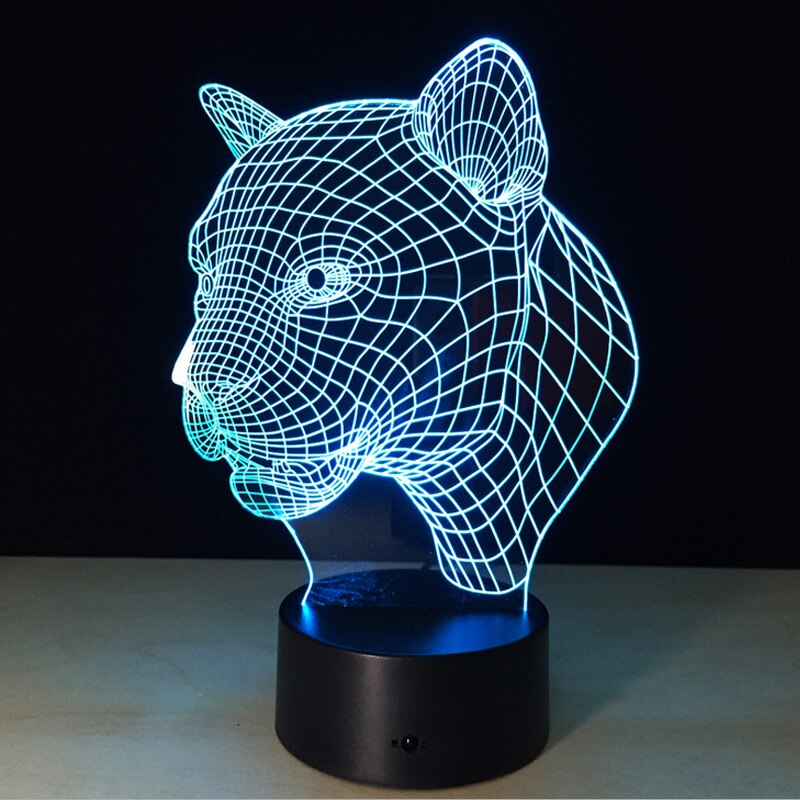 3D Lamp Leopard Head,3D Visual LED Touching Night Light,3D LED Visual Light with 7 Colorful