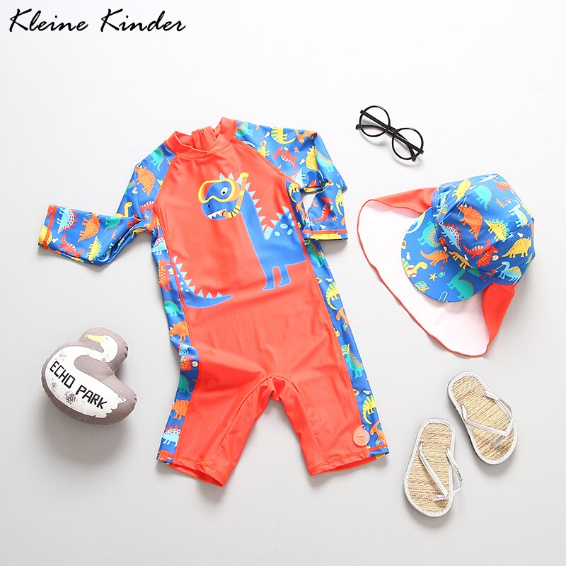 Swimming Suit for Boys Dinosaur Print Long Sleeves Children's Bathing Suit for Boy One Piece Kids Swimwear Beach UV Clothing