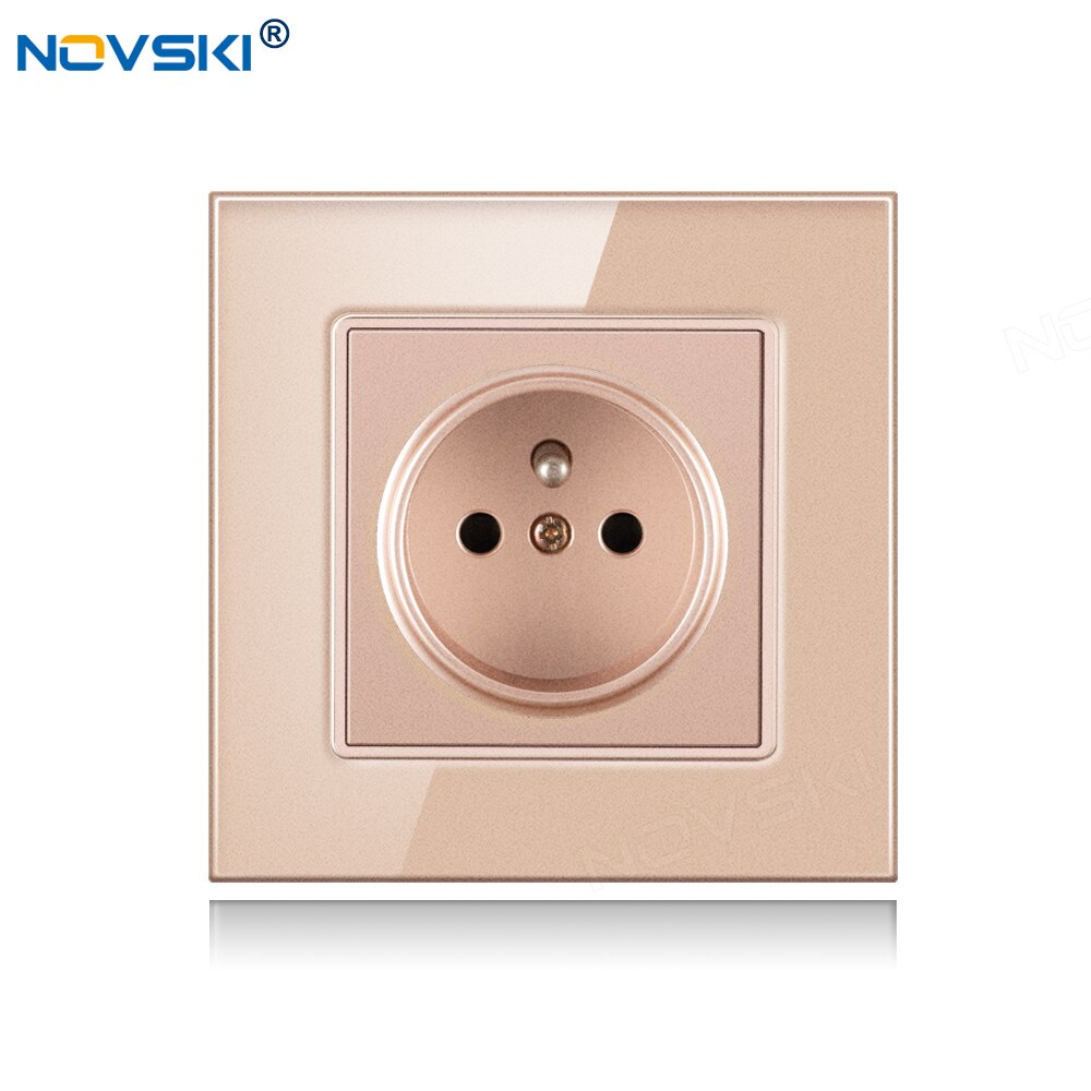 Novski pop socket frans stopcontact , eu 16a stopcontact voor elektrische franse stekker 110-250v,  wit, zwart, goud , 86*86mm: Glazen paneel goudkleurig
