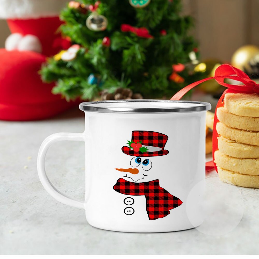 Tasse de noël en émail drôle, secret du père noël, renne, bonhomme de neige, tasse à chocolat , de noël en famille: XH039-A015