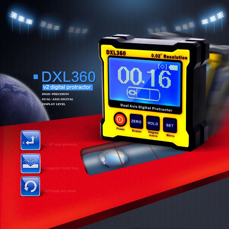 Digital Protractor level Inclinometer Measuring Angle ruler Elevation meter DXL360 Dual Axis,rechargable magnetic,Resolutin 0.02