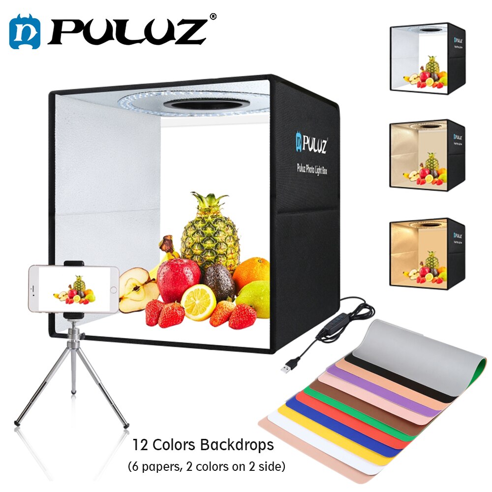 PULUZ Version Lightbox 25/ 40cm Photography Light Box Adjustable Lamp Temperature Photo Shoot Tent Kits &amp;12 Colors Backdrops