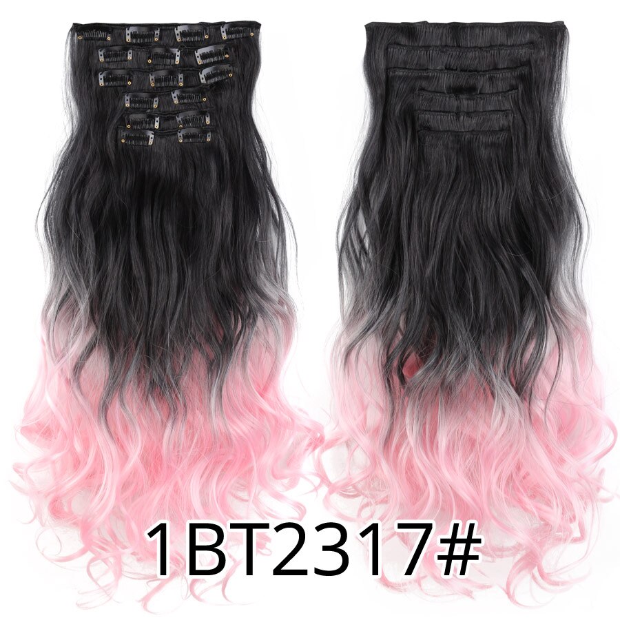 Leeons 16 clip in hair extensions hårtilbehør langt krøllet hår extension clip syntetisk varmebestandig fiber ombre farve: 1 bt 2317