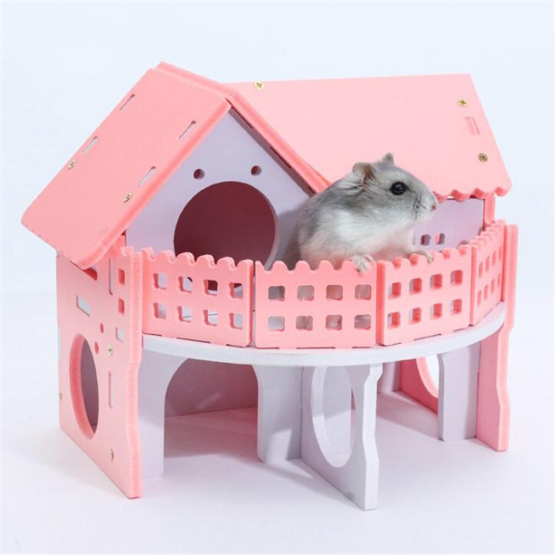 Cute Hamster jaulas Durable madera Hamster casa nido respetuoso con el medio ambiente colorido castillo pequeño Animal Casa de Campo para hámster