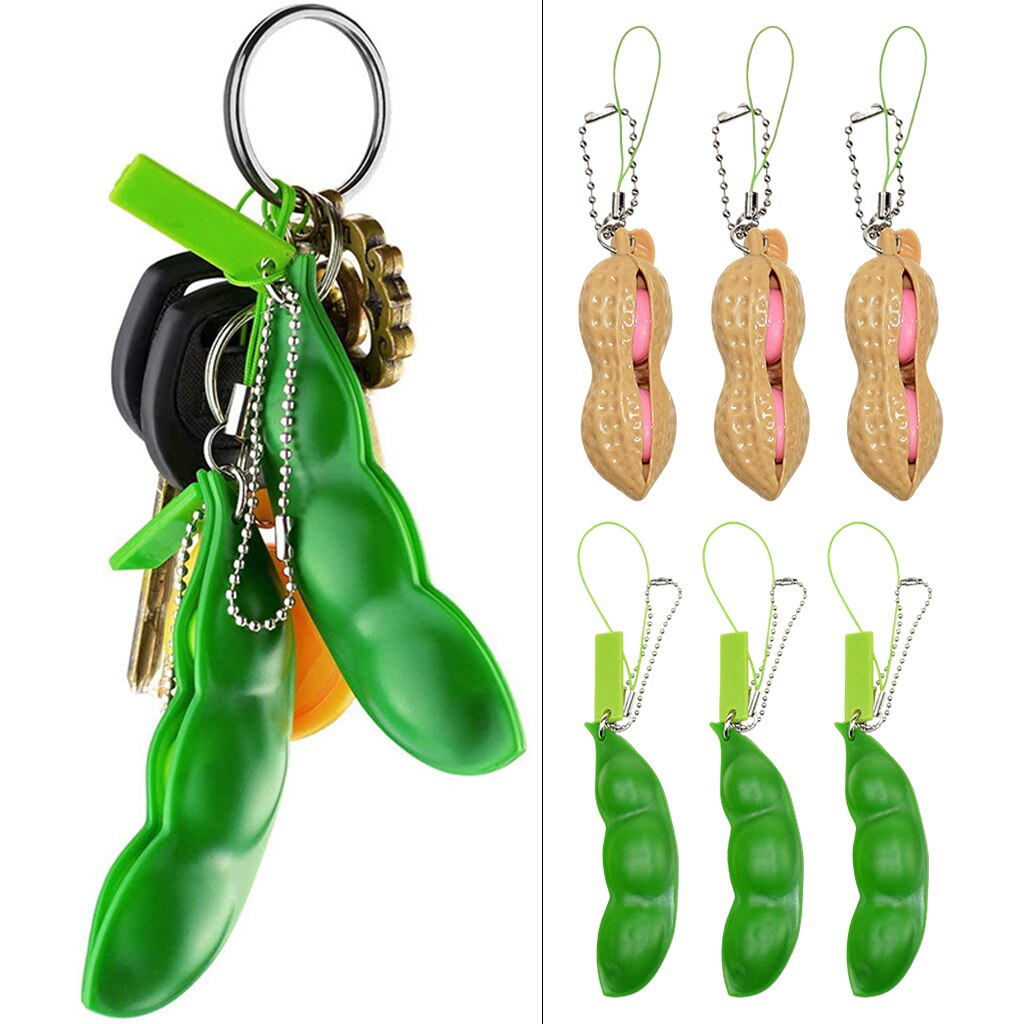 Stress Relief Toys Anti-Anxiety Keyring Squeeze Bean Peanut Pendant Toys Relieve Decompression Toys Infinite Squeeze Chain Key