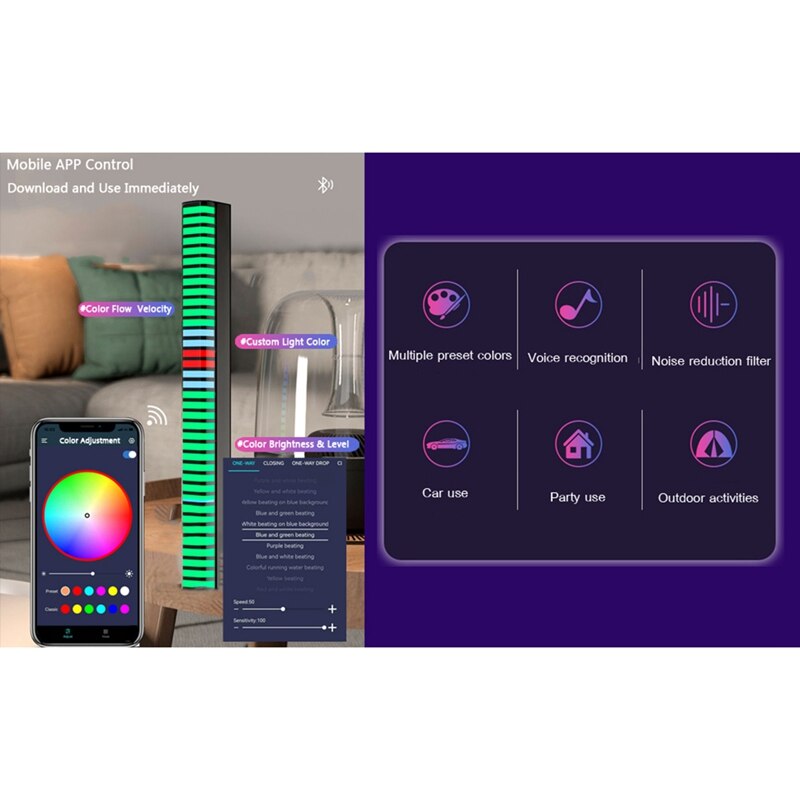 Retail RGB Light Bar,32 Bit Sound Activated LED Lights,3D Sound Control Rhythm Lights,For Car,Gaming,PC,TV, Desktop,Room