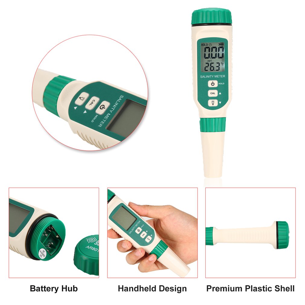 SMART SENSOR Digital Salinometer Salinity Tester Pen Food Beverages Drink Salt Content Meter ATC Handheld Seawater Measuring