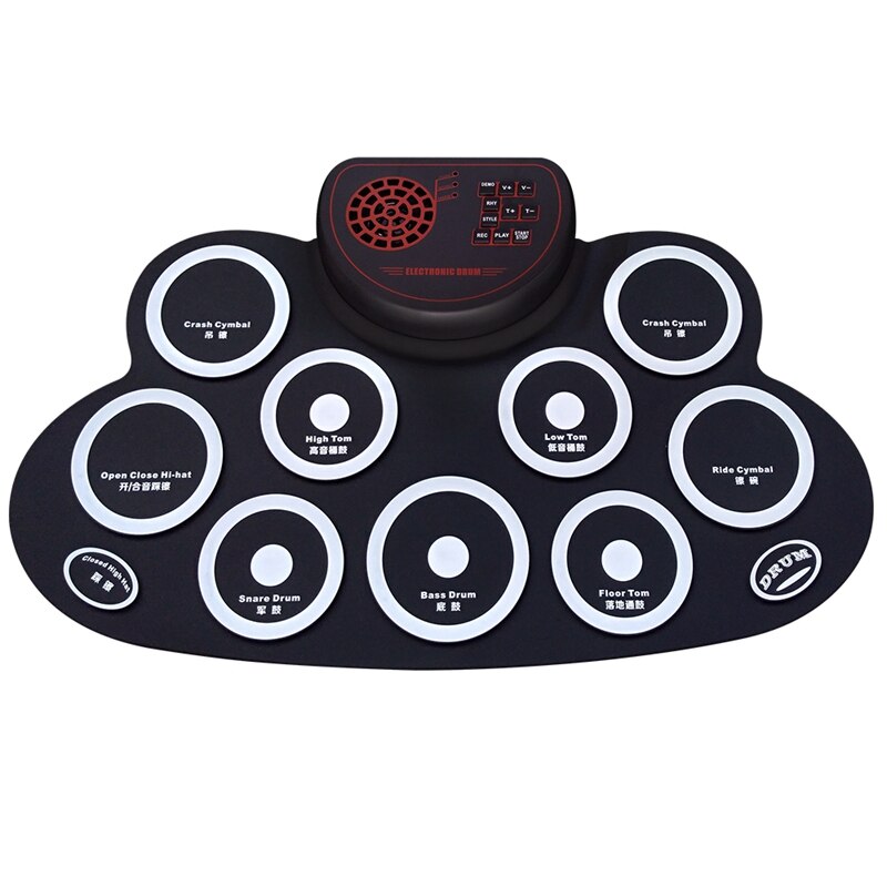 Ensemble de batterie électronique, pratique, Pad de batterie enroulable, Kit de batterie portable avec prise casque, haut-parleur intégré, bâtons de batterie: Black   White   Red