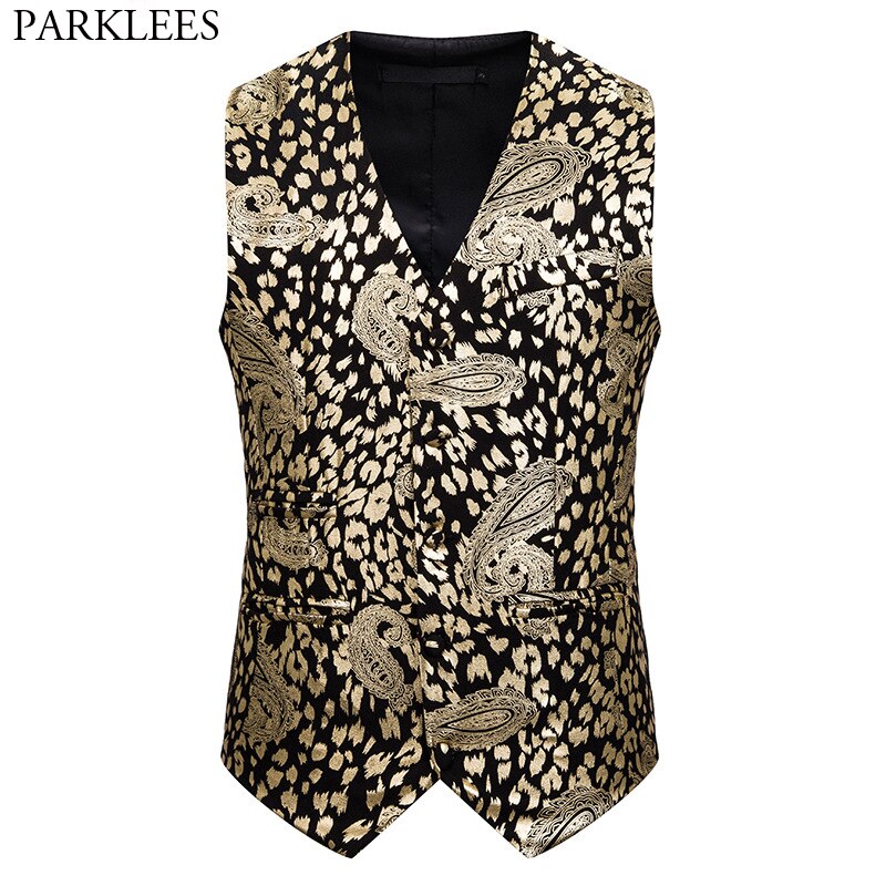 Chaleco de Paisley para hombre, chaleco ajustado con doble botonadura, para de boda, club nocturno, cantante, traje de graduación, 2XL