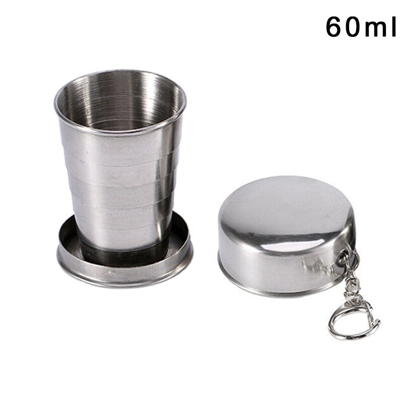 Nieuw 1 Pcs Rvs Intrekbare Cups Outdoor Reizen Folding Inklapbare Cup Telescopische: 60ml