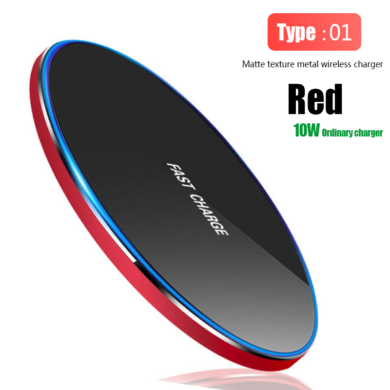 Qi Wireless Charger Pad 10W Fast Charging for Samsung S20 S10 Note 10 iPhone 11 Pro Xs Max X 8 Plus Metal Wireless Quick Charge: Type 1 GY68 Red