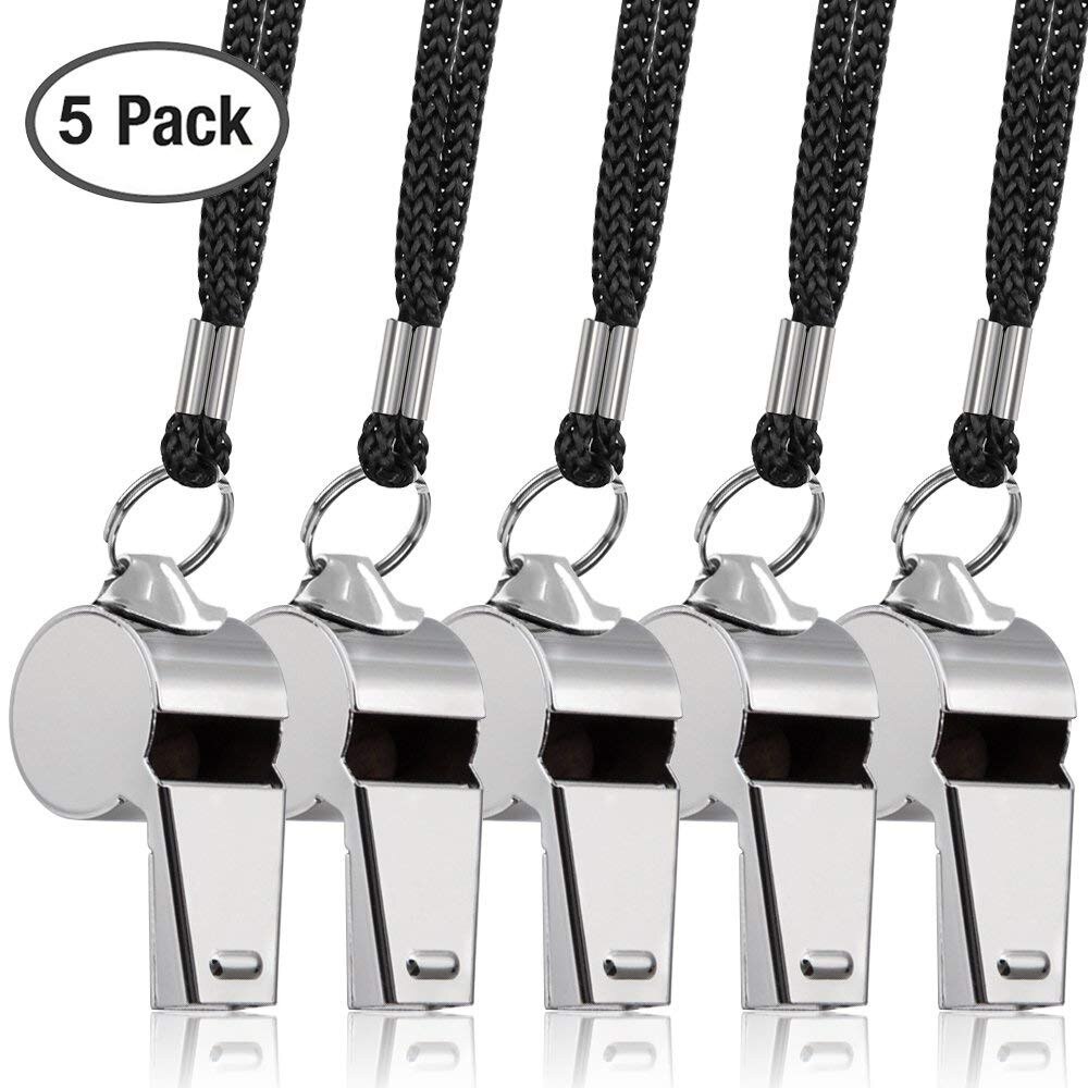 5 Stuks Metalen Fluitje Scheidsrechter Sport Rugby Party Outdoor Sport Fluitje Training School Voetbal Zwarte Lanyard Oordelen Fluitje: Default Title