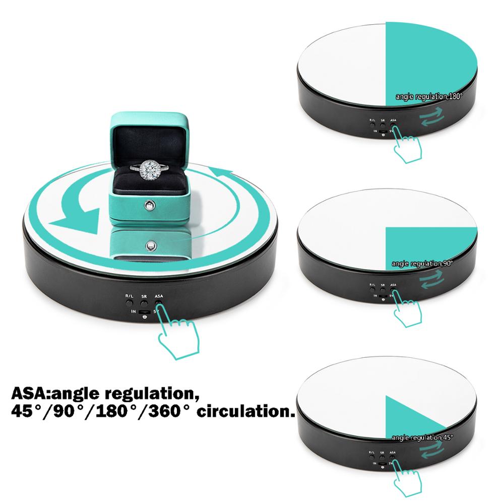 360 Degree Electric Rotating Mirror Jewelry Display Stand Base Electric Rotating Turntable Jewelry Holder for Photography Video