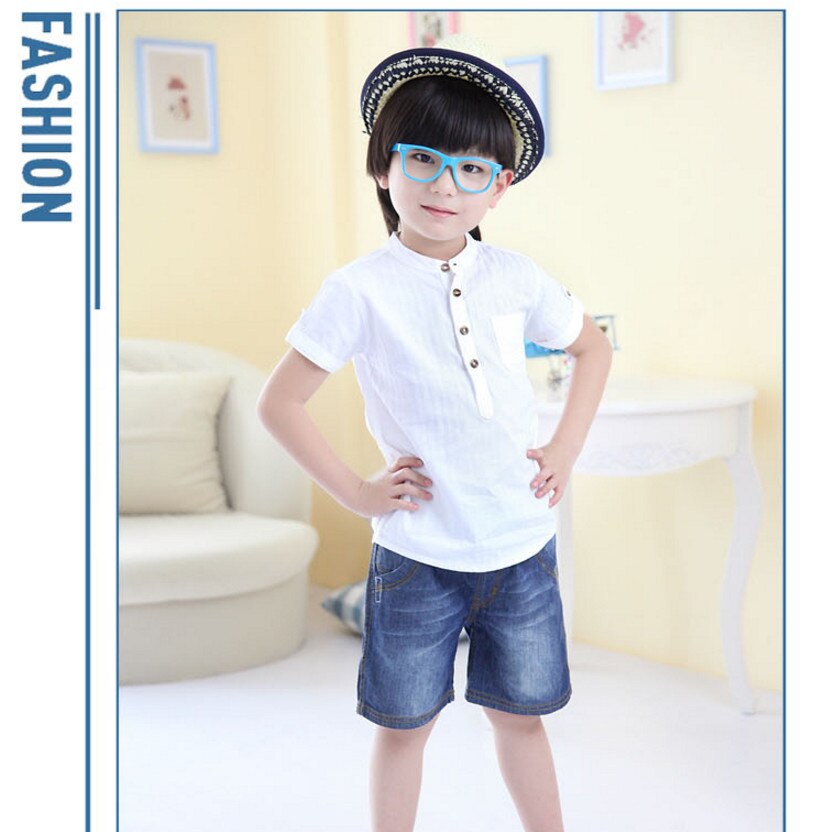 Casual Boys Shirts Baby Children Cotton Short Sleeve Blouse for Summer Kids Boys White Shirt Stand Collar Handsome Tops