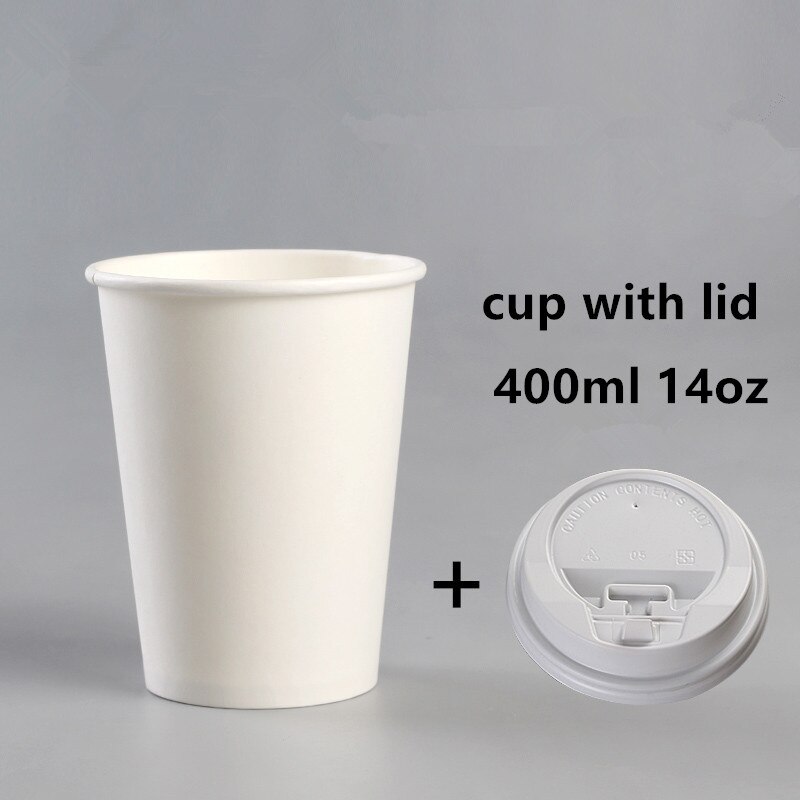 50pcs 14oz/16oz disposable coffee cup 400ml 500ml milk tea white paper cup birthday party favor pink kraft paper sleeve: 400ml cup with lid