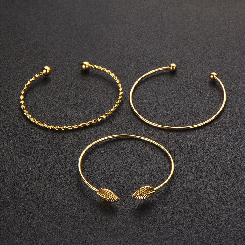 Docona 4 teile/satz Trendy Blatt Hand Manschette Gold Kette Geometrie Öffnen Armband set Frauen Charme Strand Schmuck Armbänder 6115