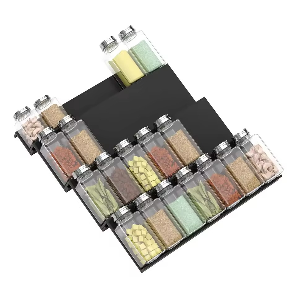 4 Layers Spice Drawer Organizer Adjustable Acrylic Spice Jars Rack Tray Expandable Seasoning Organizer Cabinet Kitchen Shelves: MULTI