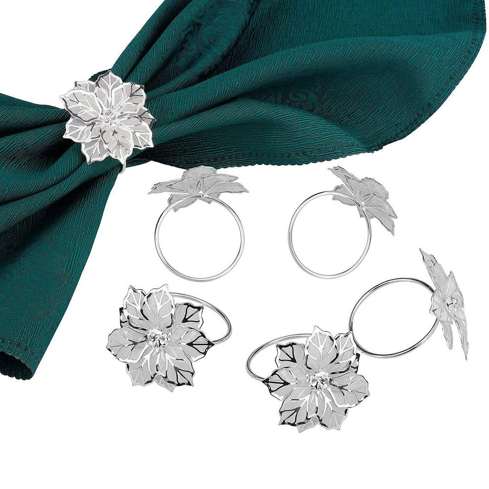 Anillos para servilletas con forma de flor dorados y plateados para bodas, , fiestas, banquetes, cena, clubes de Navidad, casa, 3 uds.