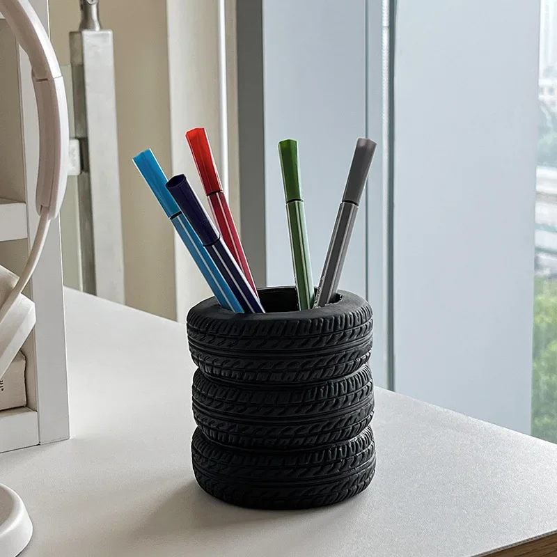 Tire Shaped Pen Holder - Unique Office Desk Organizer Office Supplies Desktop Multifunctional Storage Decorations