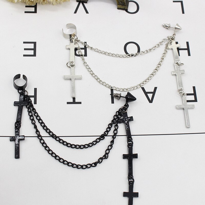 alloy cross combined ear clip and ear earring jewely accessories punk death rock goth stage cosplay party dance