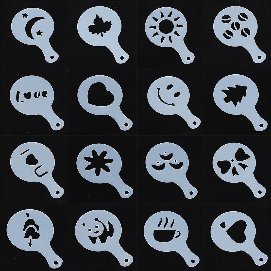 16 stuks/set koffie tekenpatroon sjabloon pads cappuccino barista koffie melk spray sjablonen mallen