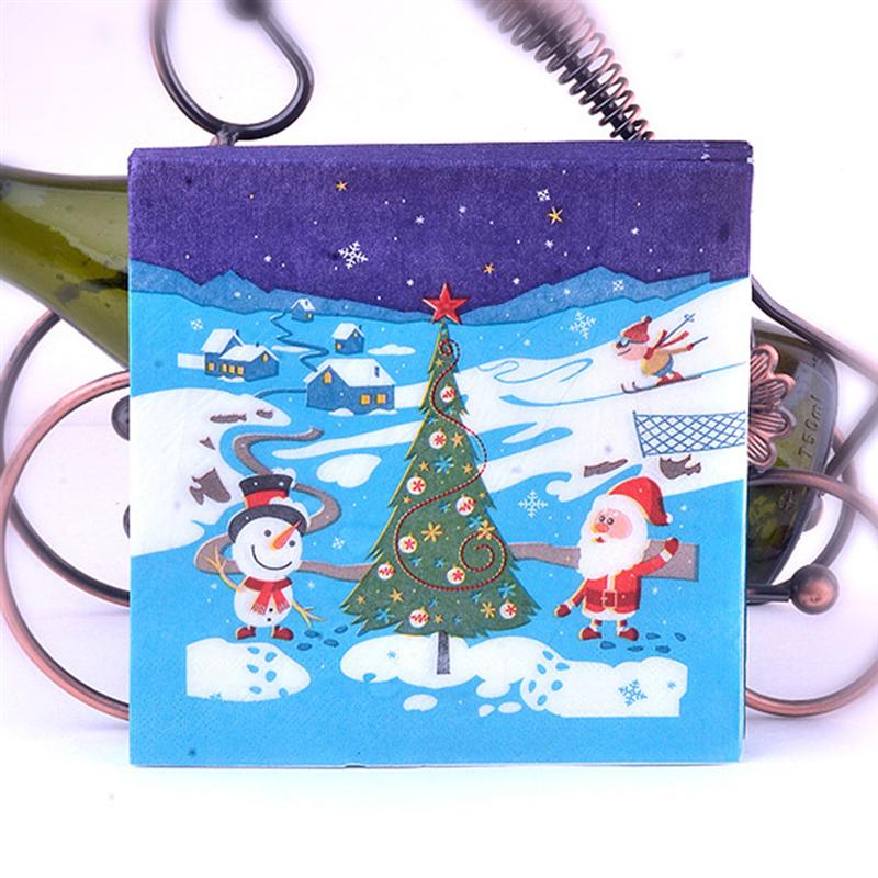 40pcs Kerst Snowscape Gedrukt Servetten Leuke Cartoon Tissue Diner Papieren Handdoek Feestartikelen