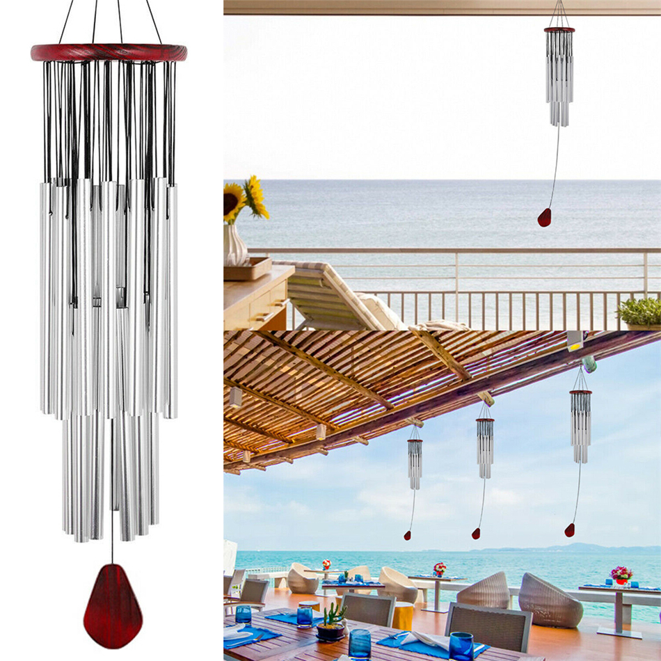 27 Tubes Silver Church Wind Chimes Outdoor Bells Garden Hanging Decorations Lucky fortune lucky birthday wishes