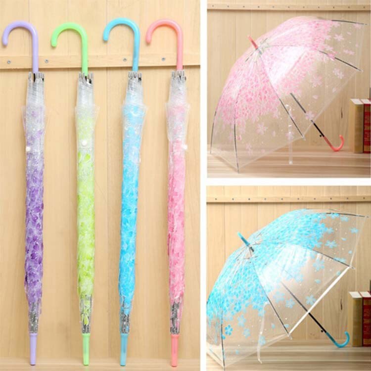 Sakura-paraguas transparente de PVC para lluvia, sombrilla de , boda, mango largo, palo recto