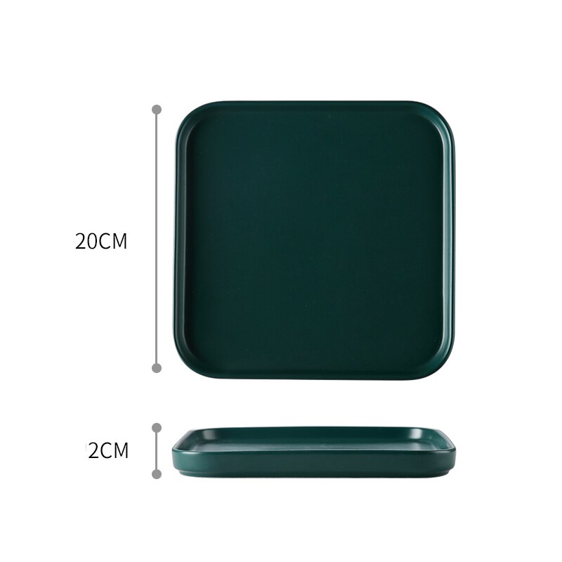 Firkantet tallerken flat keramisk servise hjem kjøkken porselen rekvisita biff matbit kake fett romantisk middagsretter: Grønn 20cm