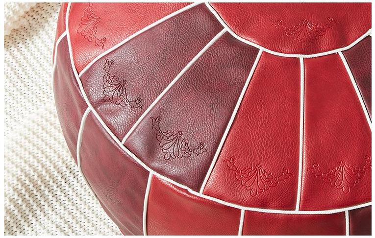 Moroccan PU Leather Pouf Embroider Craft Hassock Ottoman Footstool Round Large 50*50*30cm Artificial Leather Unstuffed Cushion