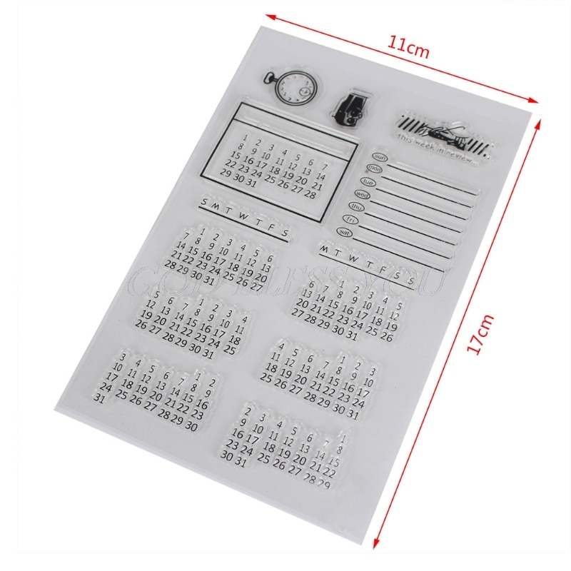 Calendario DIY hoja de sello de caucho transparente de silicona artesanía de álbum de colección de recortes decoración
