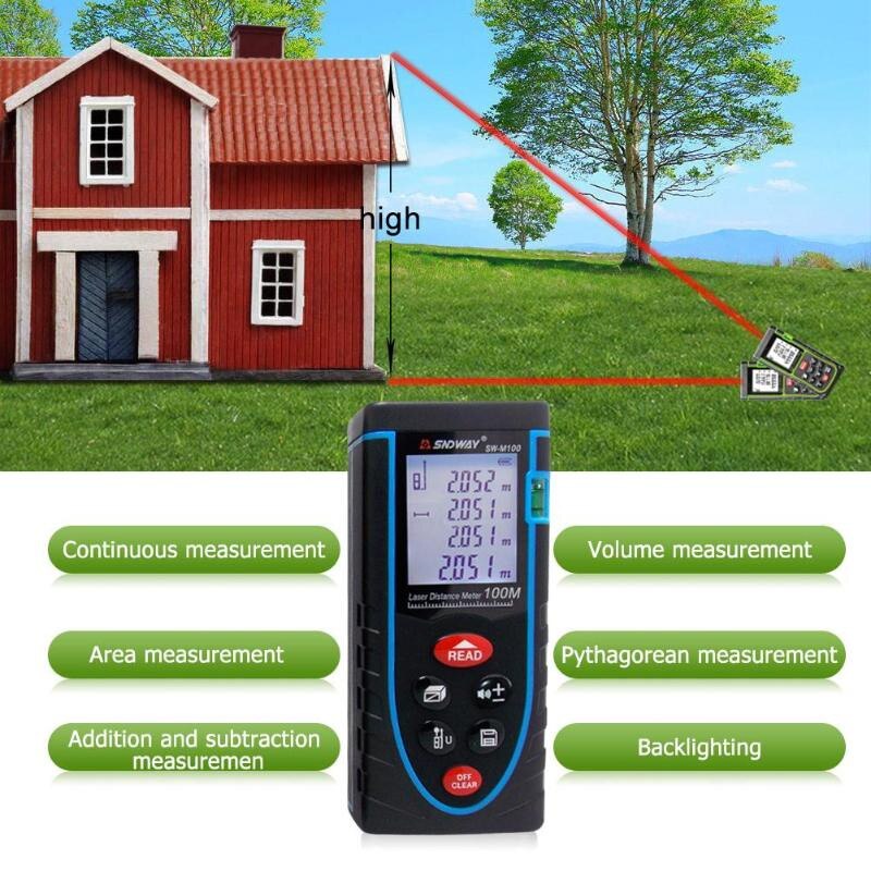 Medidor de distancia de 50M, 60M, 100M, ruleta electrónica, herramienta de medición de área/volumen/ángulo, telémetro infrarrojo