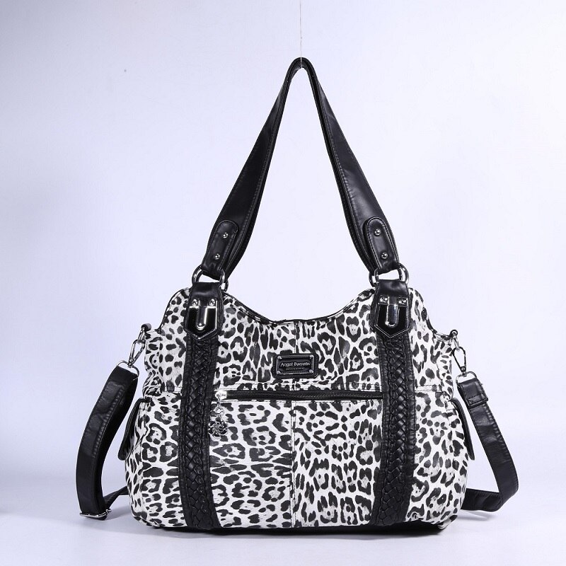 Borse da donna moda PU pelle capiente borsa a tracolla acquirente pacchetto multitasche borsa a tracolla borsa da donna con cerniera Hobos 0044: nero leopardo