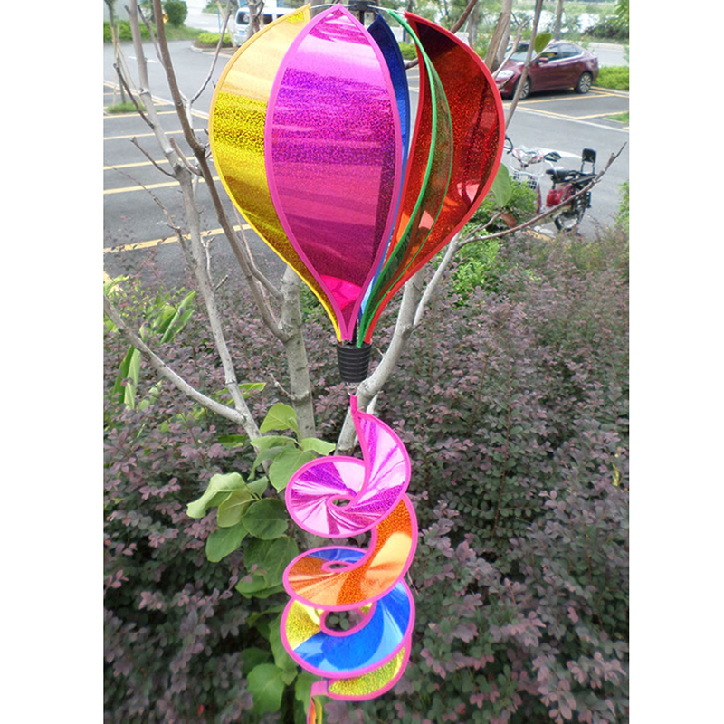 Rainbow Air Balloon Sequins Windsock Striped Wind Spinner Outdoor Decor