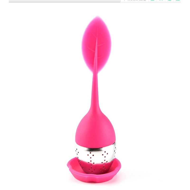 Infusor de té de silicona, filtro de té reutilizable, 6 colores, hojas dulces con bandeja de gota, Bola de té, herramienta de té de filtro de especias de hierbas, 1 Uds.: Pink