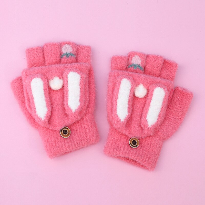 Mitaines de dessin animé pour adolescents, gants en laine tricotés, demi-doigt épais, garde au , Parent-enfant: F