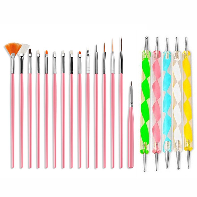 Juego de pinceles para uñas, pluma de doble punta, pincel para difuminado, pintura, Gel acrílico, herramienta de manicura artística: plum