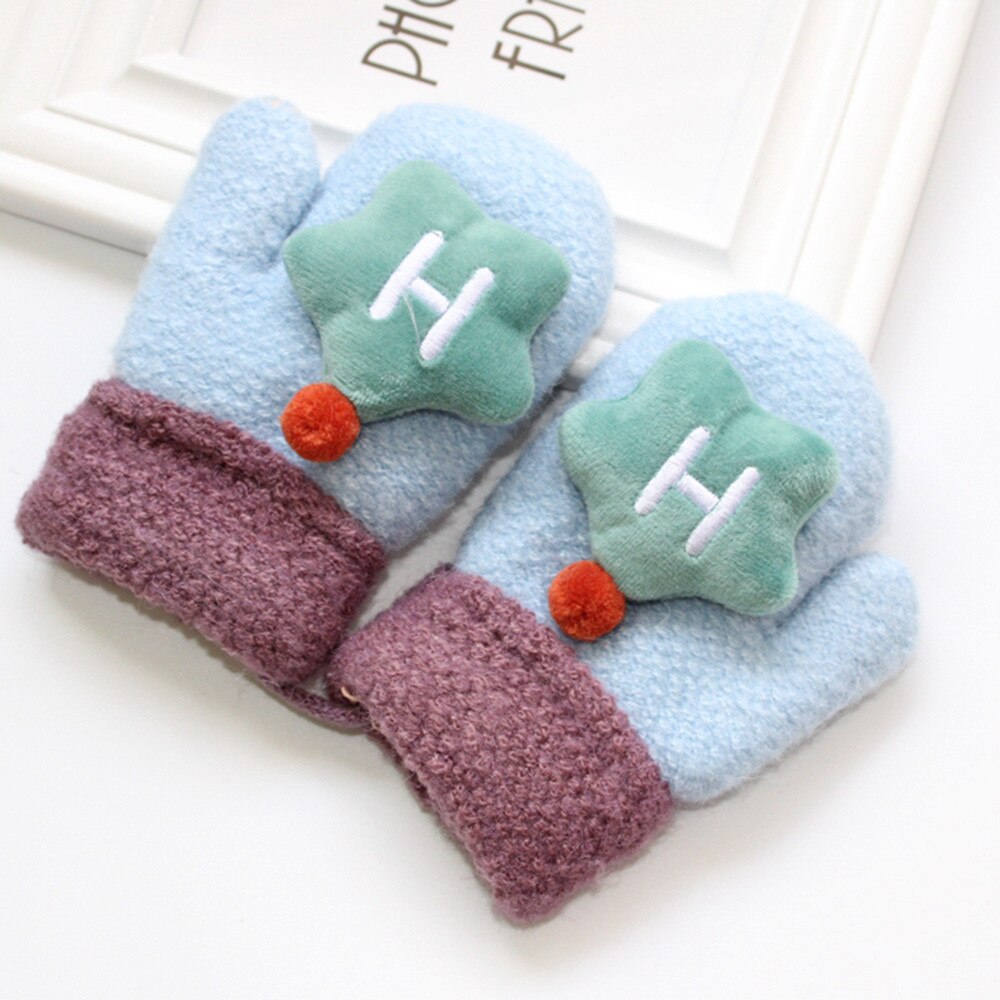 Winter Warme Handschoenen Baby Thicken Breien Handschoenen Volledige Vingers Baby Leuke Stiksels Meisjes Jongens Winter Warm Bandjes Wanten M840 #