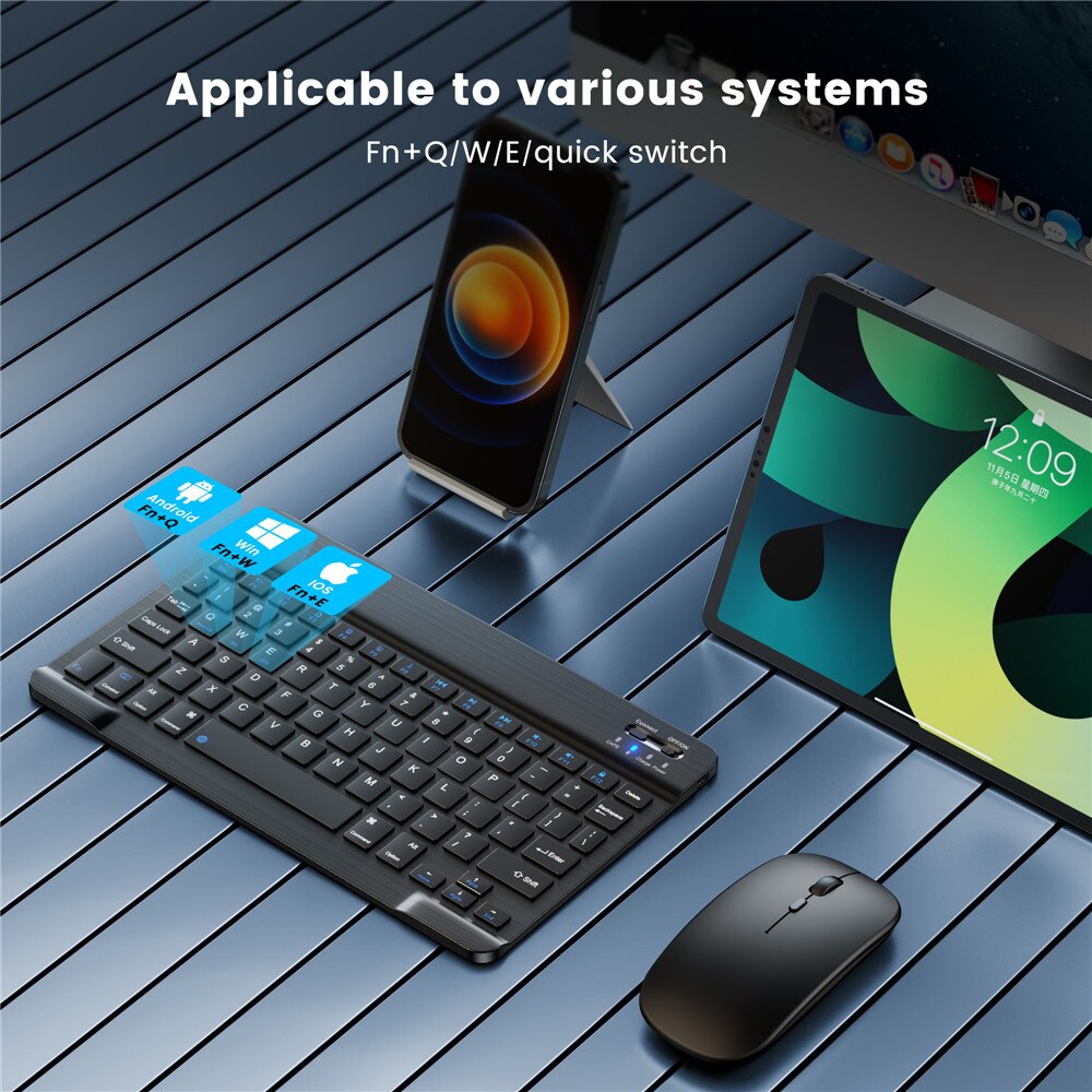 Keyboard Bluetooth Keyboard and Mouse Wireless Spanish Russian Mini Keyboard for Tablet ipad 8 Air 4 10.2 Pro 9 11 12