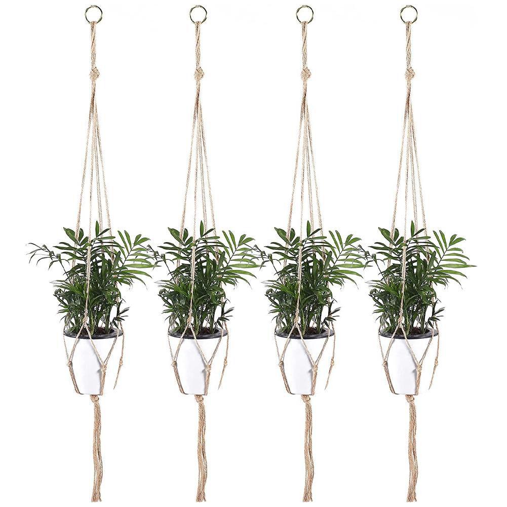 Macramé colgador de plantas, cestas, soporte para macetas, balcón, colgante de pared, decoración de macetero, cuerda de elevación anudada, suministros de jardín para el hogar