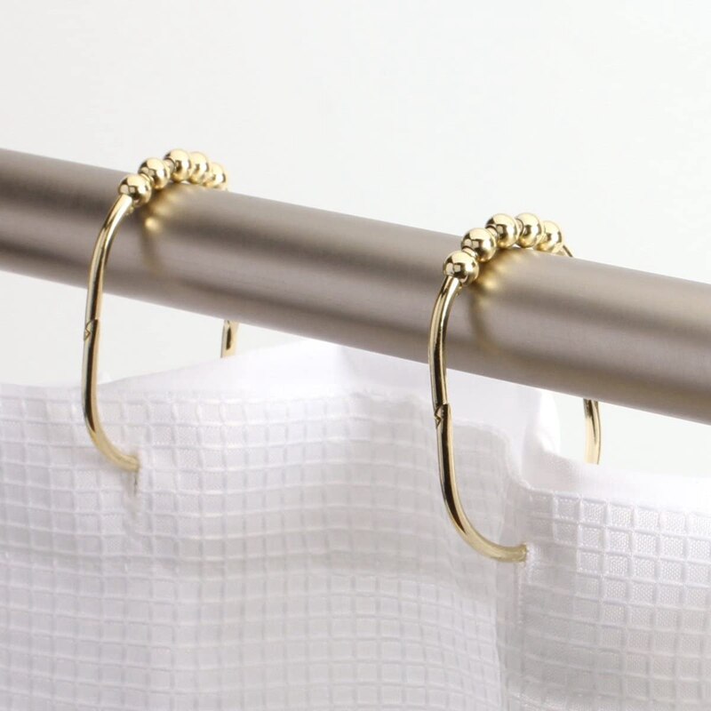 12 Pack Wide Shower Curtain Rings Hooks Set,Decorative Chrome Finish,Easy Glide Rollers,Rings for Shower Rods,Gold