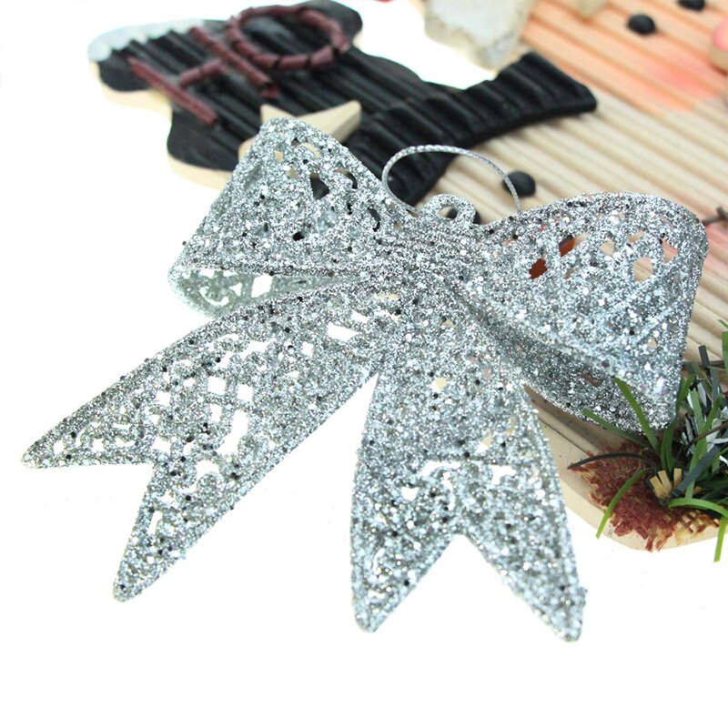 Lazo grande colgante para decoración de Año , lazo grande de oro, plata, rojo brillante, , boda, adornos de árbol de Navidad: Plata