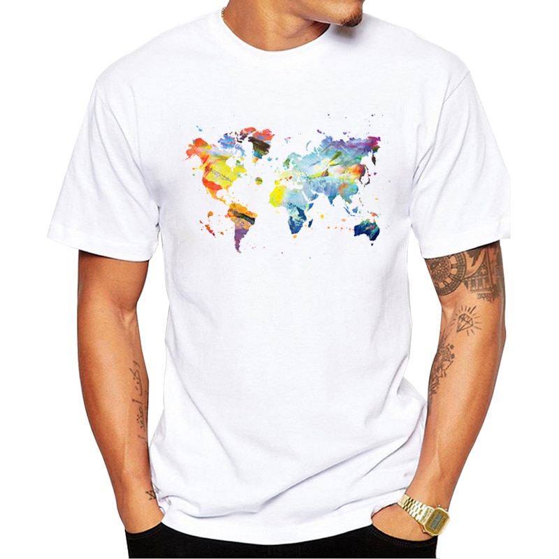Sjove tees teehub hipster the corlorful world mænd t-shirt kortærmet verdenskort trykt t-shirts o-hals cool toppe