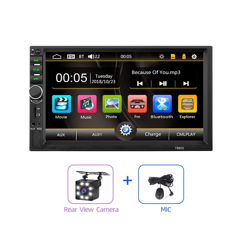 JMANCE Autoradio 2 Din Car Radio 7" Touch Screen Dash MP5 Bluetooth USB Car Digital Multimedia Player Rear View Camera