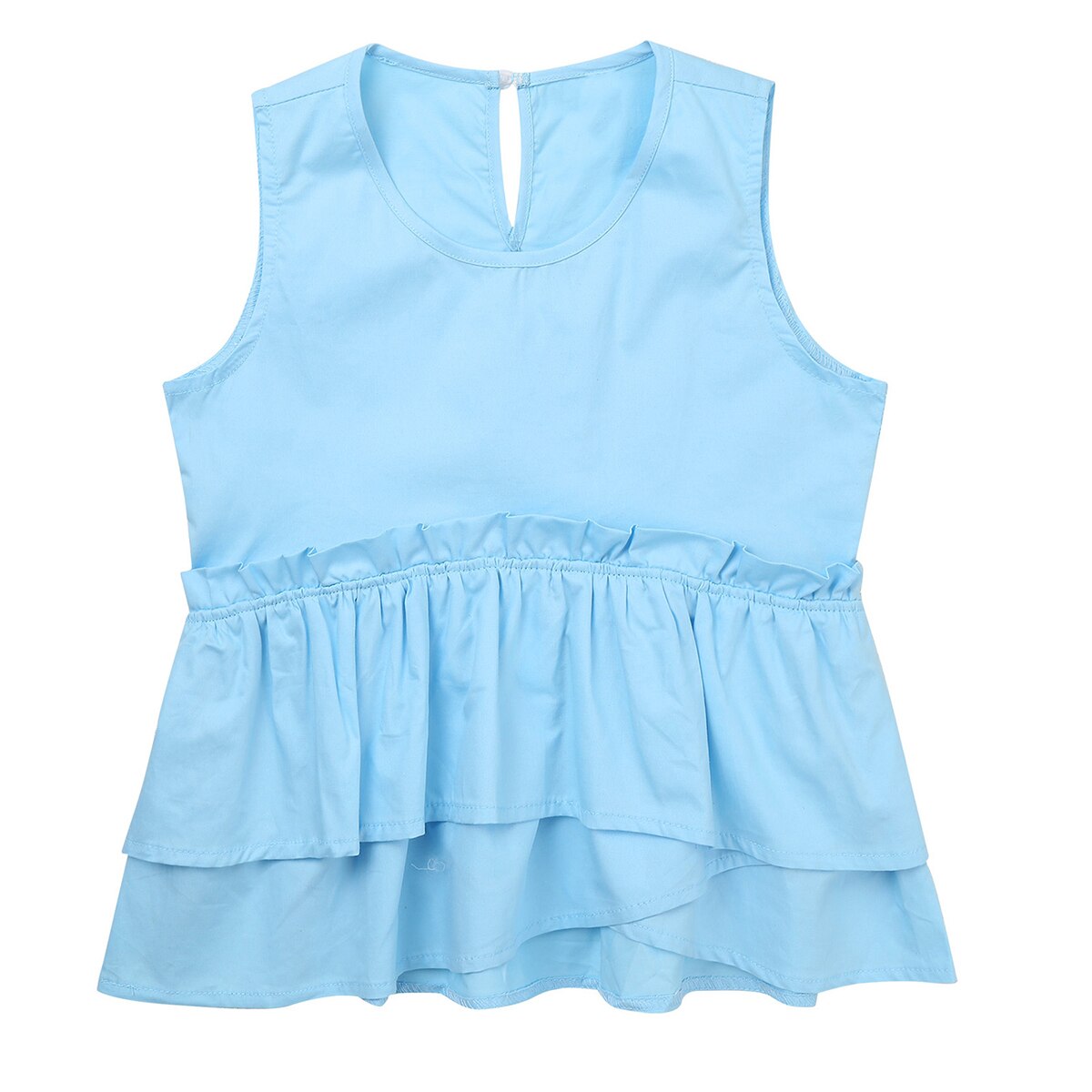 Kids Girls Shirt Casual Cotton Solid Color Sleeveless Tops Teenage School Girls Ruffle Blouse Summer Shirts Children Clothing