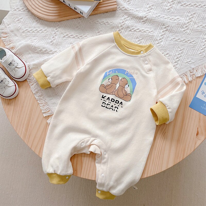 2022 spring new Baby manica lunga orso pagliaccetto cotone ragazzi vestiti ragazza infantile carino orso stampa tuta neonato tutina